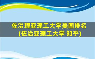 佐治理亚理工大学美国排名(佐冶亚理工大学 知乎)